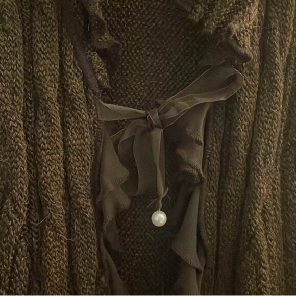 🎄Vintage Zone Bleue Brown Crochet Knit Long Sleeve Duster Cardigan Cozy Jacket - Picture 4 of 10